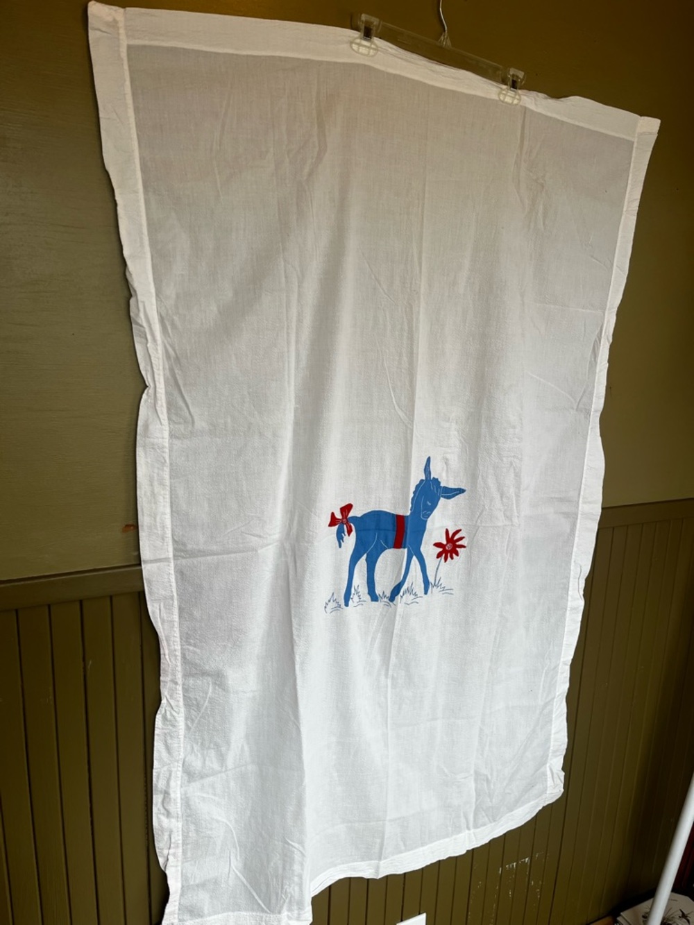 Seersucker Baby Blanket Blue Donkey Red Flower 56x36 Handmade
